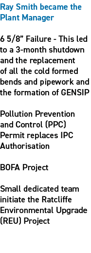 Ray Smith became the Plant Manager 6 5/8” Failure This led to a 3 month shutdown and the replacement of all the cold ...