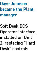 Dave Johnson became the Plant manager Soft Desk DCS Operator interface installed on Unit 2, replacing “Hard Desk” con...