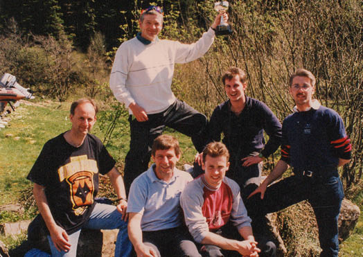 1994 Powergen - Power Challenge selection event - Kielder Forest. Ratcliffe Rates winners. Team L to R:  Back row: Phil Bowers, Arthur Lakin, Mike Wake, Steve Morris.   Front row: Jim Morton, Steve Potts.